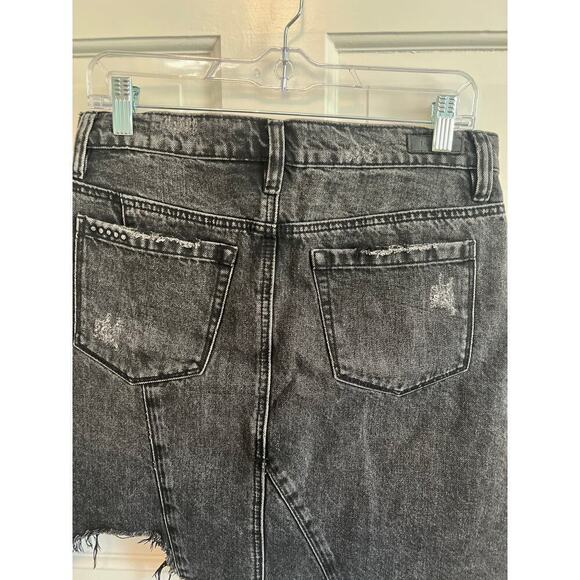 Blank NYC Black Distressed Assymetrical Jean Mini Skirt Women's 27 Goth Punk - Picture 7 of 12